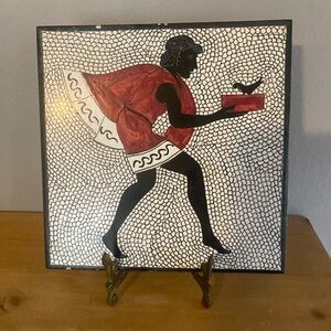 Vintage Marazzi Italian ceramic art tile depicting Roman revelers. MCM